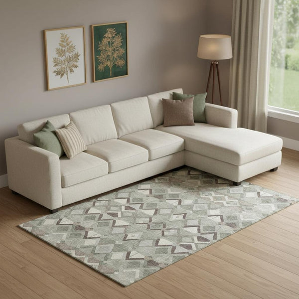 HomeRoots 10' X 14' Sage Ivory Taupe Geometric Area Rug - Washable, Stain-Resistant & UV Protected Design 692904