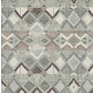 HomeRoots 10' X 14' Sage Ivory Taupe Geometric Area Rug - Washable, Stain-Resistant & UV Protected Design 692904