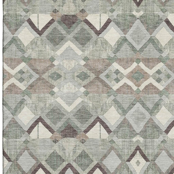 HomeRoots 10' X 14' Sage Ivory Taupe Geometric Area Rug - Washable, Stain-Resistant & UV Protected Design 692904