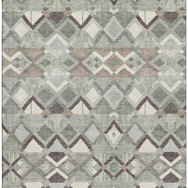 HomeRoots 10' X 14' Sage Ivory Taupe Geometric Area Rug - Washable, Stain-Resistant & UV Protected Design 692904