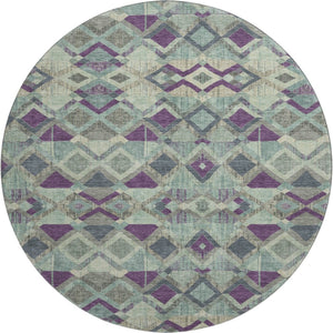 HomeRoots 8' Round Washable Rug in Pale Aqua & Purple Geometric Design, UV Protected for Kids & Pets' Safety 692907