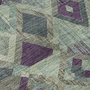 HomeRoots 8' Round Washable Rug in Pale Aqua & Purple Geometric Design, UV Protected for Kids & Pets' Safety 692907