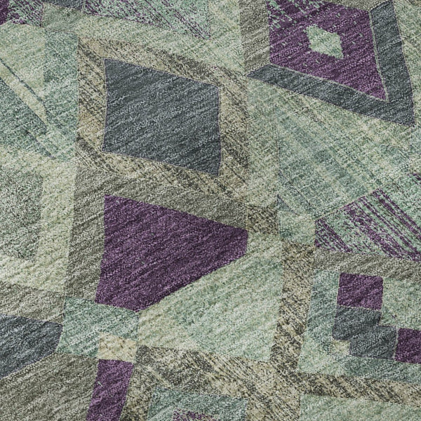 HomeRoots 8' Round Washable Rug in Pale Aqua & Purple Geometric Design, UV Protected for Kids & Pets' Safety 692907