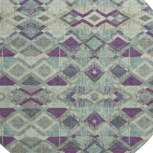 HomeRoots 8' Round Washable Rug in Pale Aqua & Purple Geometric Design, UV Protected for Kids & Pets' Safety 692907