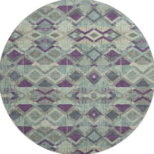 HomeRoots 8' Round Washable Rug in Pale Aqua & Purple Geometric Design, UV Protected for Kids & Pets' Safety 692907