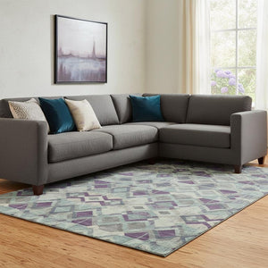 HomeRoots 8' Pale Aqua and Purple Geometric Area Rug - Washable, UV-Protected, Non-Slip and Stain-Resistant! 692908