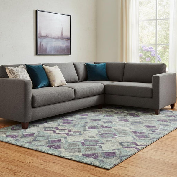 HomeRoots 8' Pale Aqua and Purple Geometric Area Rug - Washable, UV-Protected, Non-Slip and Stain-Resistant! 692908