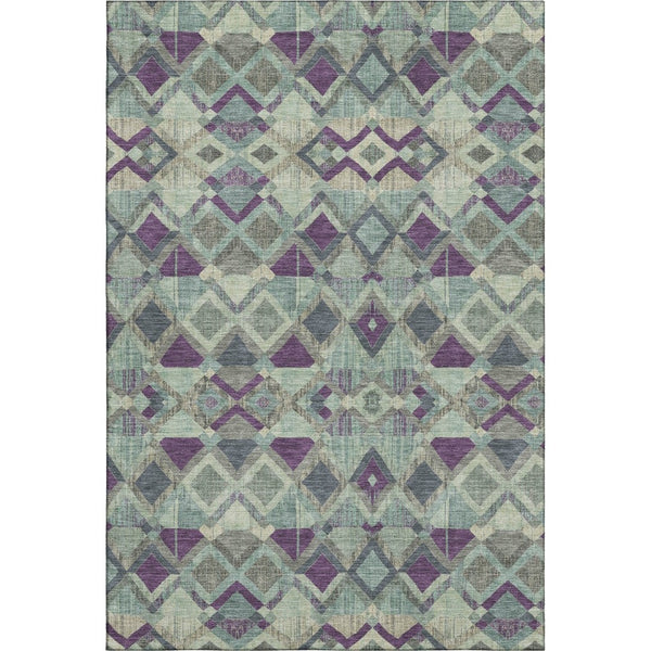 HomeRoots 9' X 12' Durable Pale Aqua & Purple Geometric Area Rug - Washable, Stain-Resistant, UV Protected! 692909