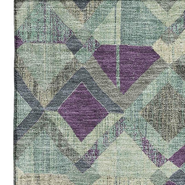 HomeRoots 9' X 12' Durable Pale Aqua & Purple Geometric Area Rug - Washable, Stain-Resistant, UV Protected! 692909