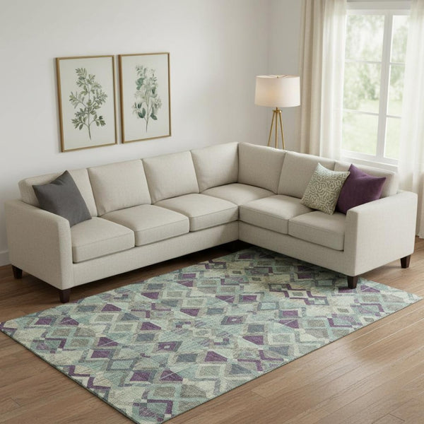 HomeRoots 10' X 14' Stylish Pale Aqua & Purple Geometric Area Rug - Washable, UV Protected, Stain Resistant! 692910