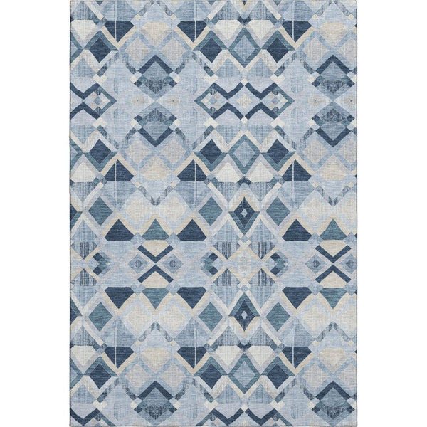 HomeRoots 5' X 8' Stylish Sky Blue, Ivory & Gray Geometric Area Rug - Washable, UV-Protected & Durable Design 692912