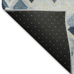 HomeRoots 5' X 8' Stylish Sky Blue, Ivory & Gray Geometric Area Rug - Washable, UV-Protected & Durable Design 692912