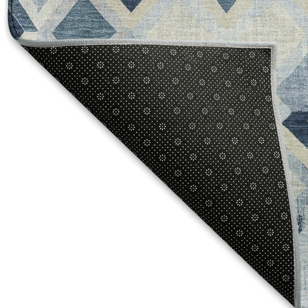 HomeRoots 5' X 8' Stylish Sky Blue, Ivory & Gray Geometric Area Rug - Washable, UV-Protected & Durable Design 692912