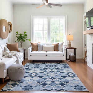 HomeRoots 5' X 8' Stylish Sky Blue, Ivory & Gray Geometric Area Rug - Washable, UV-Protected & Durable Design 692912