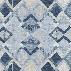 HomeRoots 5' X 8' Stylish Sky Blue, Ivory & Gray Geometric Area Rug - Washable, UV-Protected & Durable Design 692912
