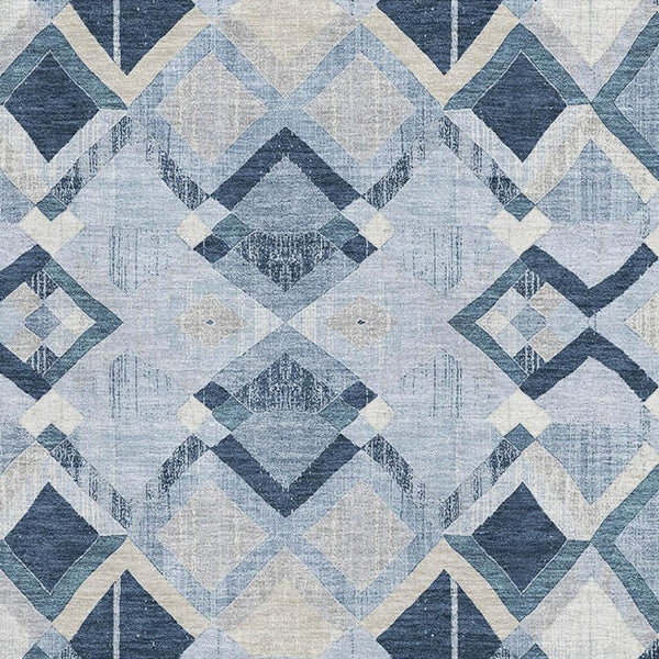HomeRoots 5' X 8' Stylish Sky Blue, Ivory & Gray Geometric Area Rug - Washable, UV-Protected & Durable Design 692912
