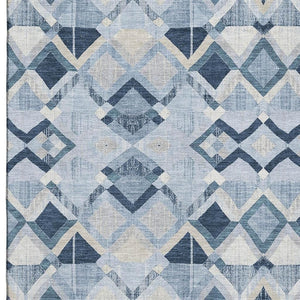 HomeRoots 5' X 8' Stylish Sky Blue, Ivory & Gray Geometric Area Rug - Washable, UV-Protected & Durable Design 692912