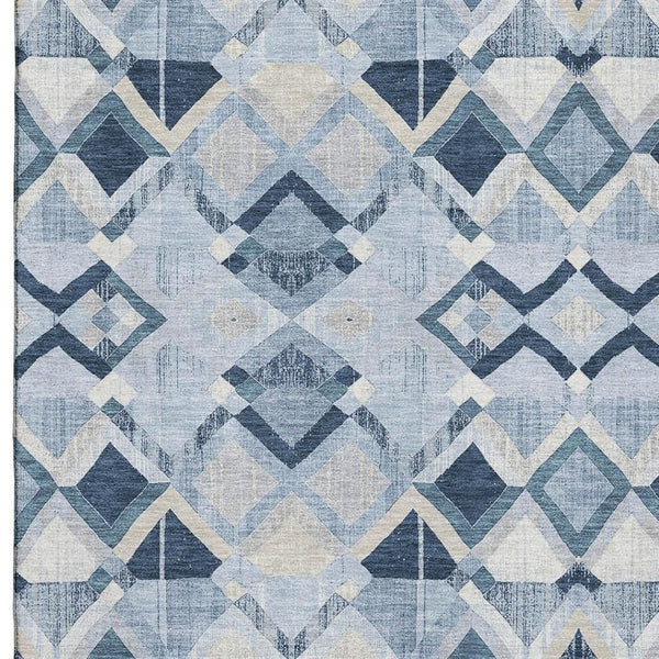 HomeRoots 5' X 8' Stylish Sky Blue, Ivory & Gray Geometric Area Rug - Washable, UV-Protected & Durable Design 692912