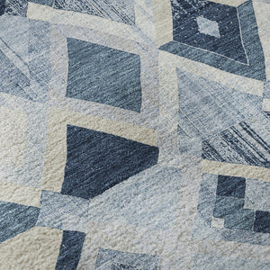 HomeRoots 8' X 8' Geometric Sky Blue Ivory Gray Round Rug - Washable, UV Protected, Perfect for Busy Homes! 692913
