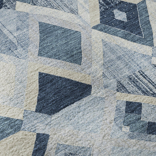 HomeRoots 8' X 8' Geometric Sky Blue Ivory Gray Round Rug - Washable, UV Protected, Perfect for Busy Homes! 692913