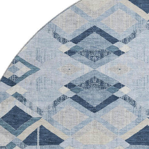 HomeRoots 8' X 8' Geometric Sky Blue Ivory Gray Round Rug - Washable, UV Protected, Perfect for Busy Homes! 692913