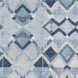 HomeRoots 8' Sky Blue, Ivory & Gray Geometric Area Rug - Washable, UV Protected, Durable for High Traffic Areas 692914