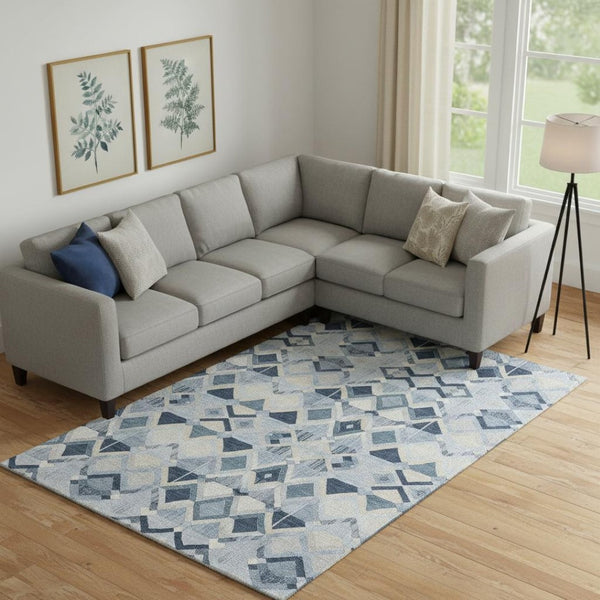 HomeRoots 9' X 12' Sky Blue Geometric Area Rug - Durable, Stain-Resistant, UV-Protected for Modern Homes 692915