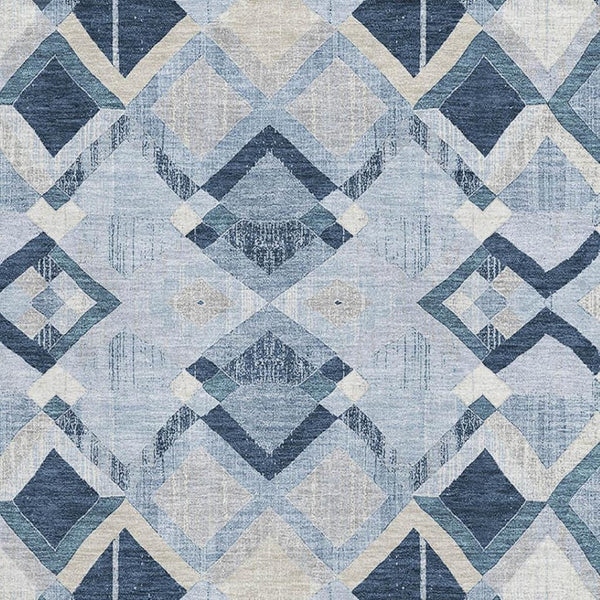 HomeRoots 9' X 12' Sky Blue Geometric Area Rug - Durable, Stain-Resistant, UV-Protected for Modern Homes 692915