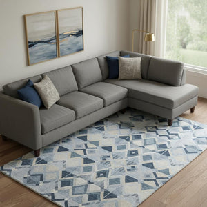 HomeRoots 10' Sky Blue, Ivory & Gray Geometric Washable Area Rug - Durable, Stain-Resistant with UV Protection 692916