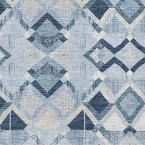 HomeRoots 10' Sky Blue, Ivory & Gray Geometric Washable Area Rug - Durable, Stain-Resistant with UV Protection 692916
