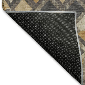 HomeRoots 5' X 8' Washable Geometric Area Rug in Wheat Charcoal & Ivory – UV Protected, Pet-Friendly Design 692918
