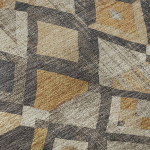 HomeRoots 5' X 8' Washable Geometric Area Rug in Wheat Charcoal & Ivory – UV Protected, Pet-Friendly Design 692918