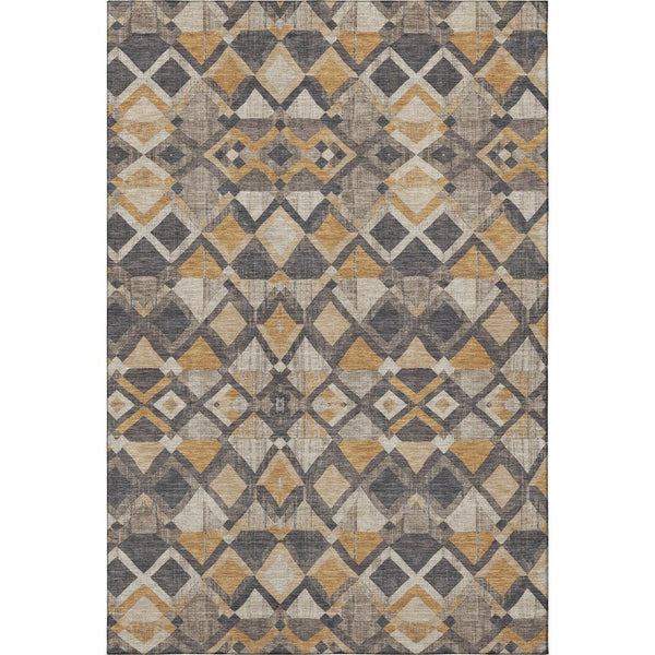 HomeRoots 5' X 8' Washable Geometric Area Rug in Wheat Charcoal & Ivory – UV Protected, Pet-Friendly Design 692918
