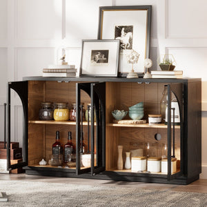 English Elm Trexm Arched Glass Door Buffet Sideboard Oak Veneer Storage Cabinet for Dining Room Black XW000021AAB-2026
