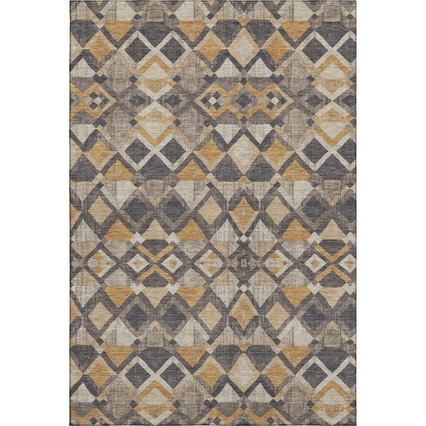 HomeRoots 8' Stylish Wheat Charcoal Ivory Geometric Area Rug - Washable, UV Protected, Perfect for High-Traffic Homes 692920