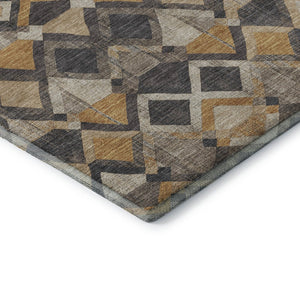 HomeRoots 8' Stylish Wheat Charcoal Ivory Geometric Area Rug - Washable, UV Protected, Perfect for High-Traffic Homes 692920