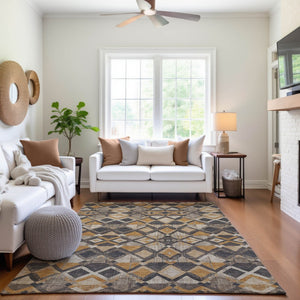 HomeRoots 8' Stylish Wheat Charcoal Ivory Geometric Area Rug - Washable, UV Protected, Perfect for High-Traffic Homes 692920