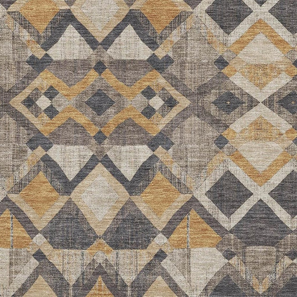 HomeRoots 8' Stylish Wheat Charcoal Ivory Geometric Area Rug - Washable, UV Protected, Perfect for High-Traffic Homes 692920