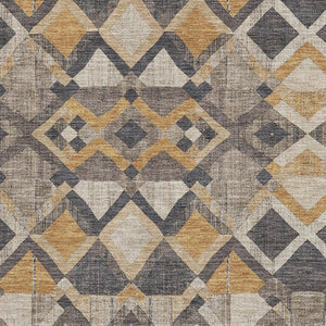 HomeRoots 9' X 12' Modern Wheat Charcoal Ivory Geometric Washable Area Rug with UV Protection & Non-Slip Backing 692921
