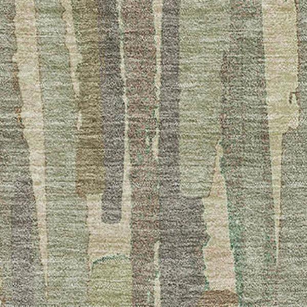 HomeRoots 5' X 8' Striped Area Rug in Artichoke Green & Beige – Durable, UV Protected, Stain Resistant Design 692924