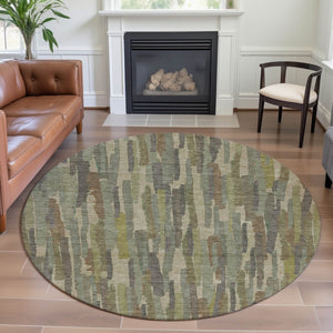 HomeRoots 8' X 8' Artichoke Green Striped Round Rug – Washable, UV Protected, Stain Resistant for Versatile Decor 692925