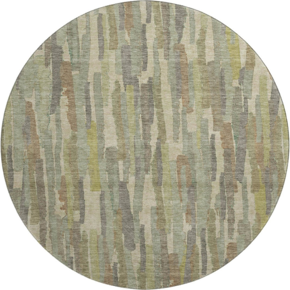 HomeRoots 8' X 8' Artichoke Green Striped Round Rug – Washable, UV Protected, Stain Resistant for Versatile Decor 692925