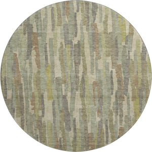 HomeRoots 8' X 8' Artichoke Green Striped Round Rug – Washable, UV Protected, Stain Resistant for Versatile Decor 692925