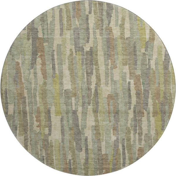 HomeRoots 8' X 8' Artichoke Green Striped Round Rug – Washable, UV Protected, Stain Resistant for Versatile Decor 692925