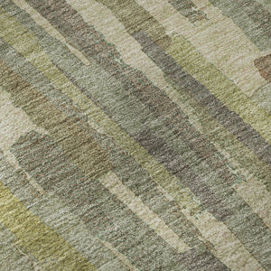 HomeRoots 8' X 8' Artichoke Green Striped Round Rug – Washable, UV Protected, Stain Resistant for Versatile Decor 692925