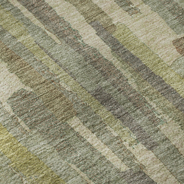 HomeRoots 8' X 8' Artichoke Green Striped Round Rug – Washable, UV Protected, Stain Resistant for Versatile Decor 692925
