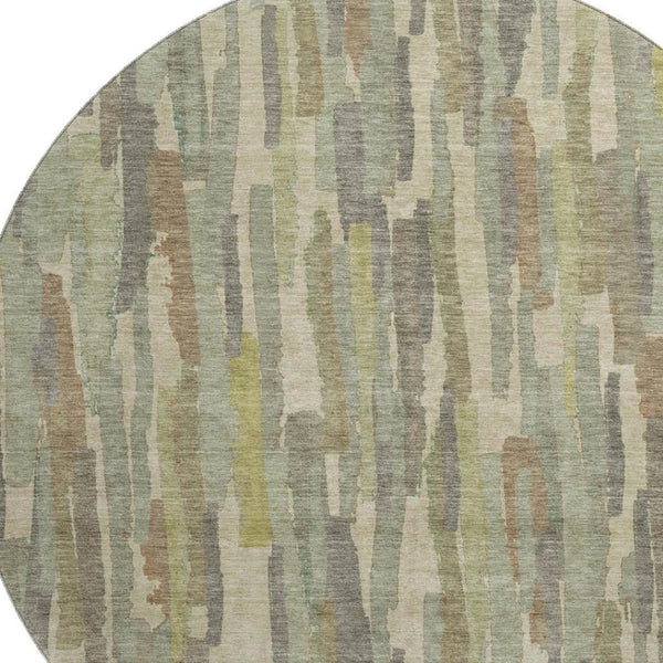 HomeRoots 8' X 8' Artichoke Green Striped Round Rug – Washable, UV Protected, Stain Resistant for Versatile Decor 692925