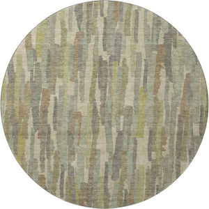 HomeRoots 8' X 8' Artichoke Green Striped Round Rug – Washable, UV Protected, Stain Resistant for Versatile Decor 692925