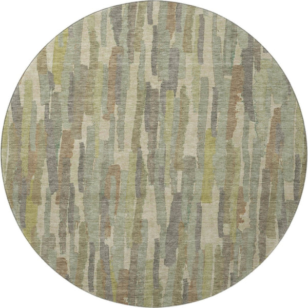 HomeRoots 8' X 8' Artichoke Green Striped Round Rug – Washable, UV Protected, Stain Resistant for Versatile Decor 692925