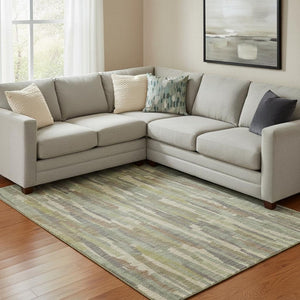 HomeRoots 8' Artichoke Green Copper Striped Washable Area Rug – Durable, Stylish, UV Protected for High-Traffic Use 692926